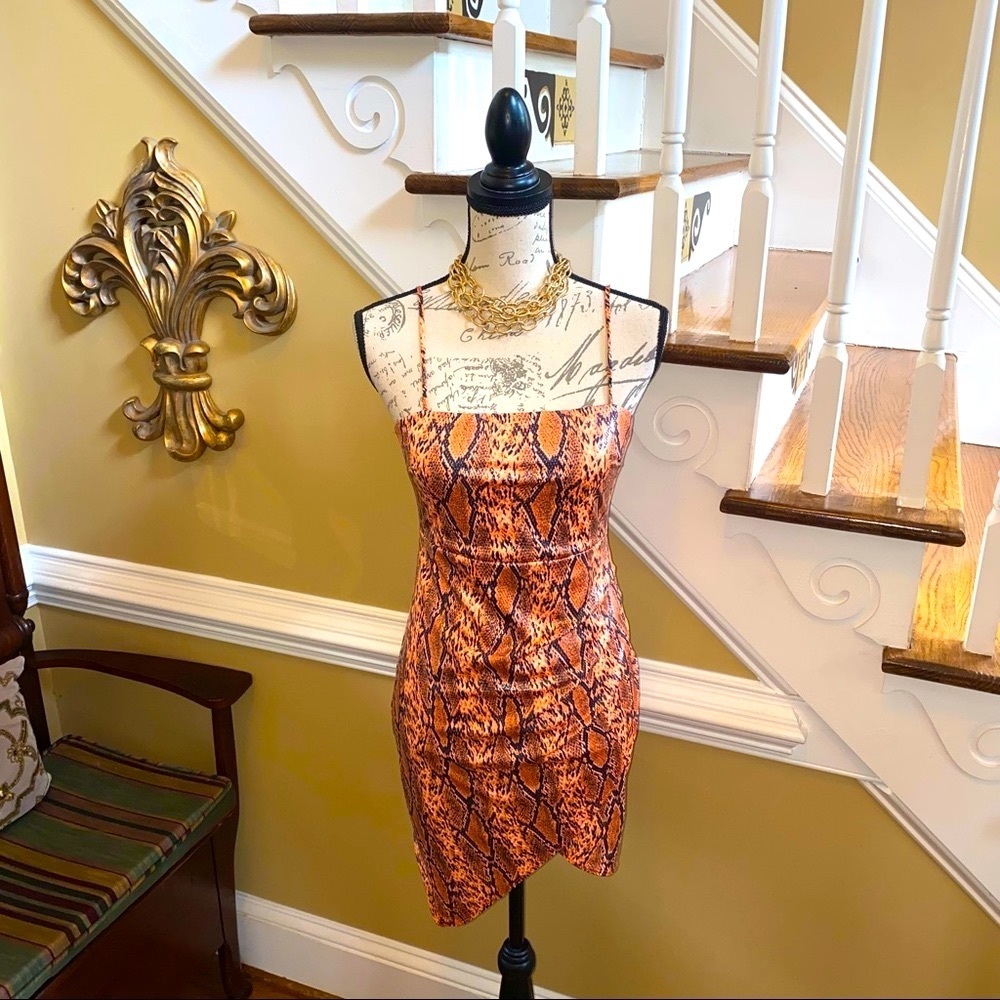 Faux leather python mini dress
